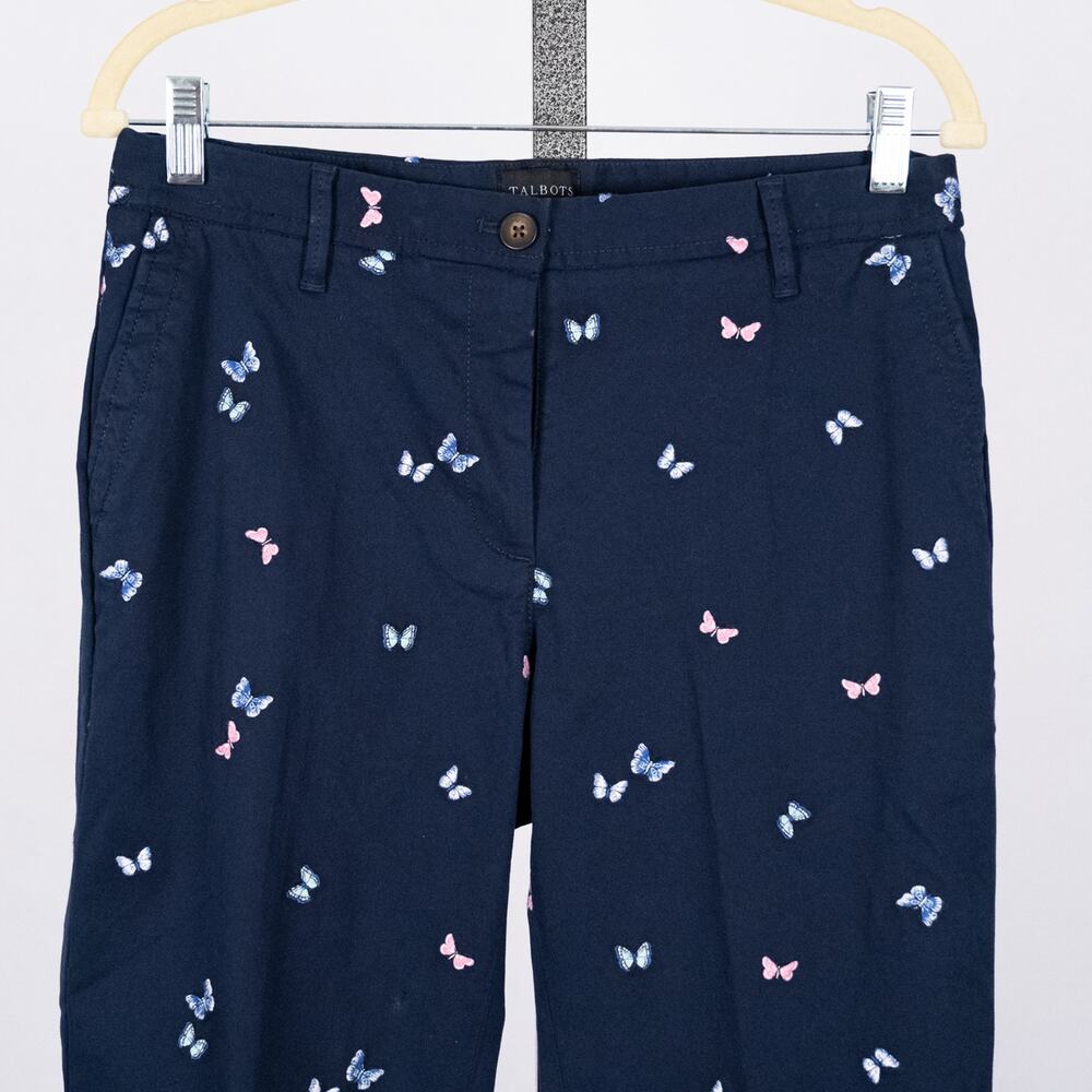 Talbots Relaxed Chino AO Pink Blue Butterfly Butterflies Size 6 Fairy Cottage